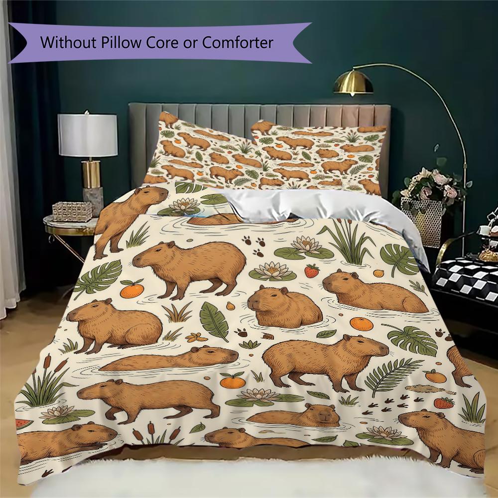 Capybara Pattern Bedding uilt Set uilt Cover Pillowcase Home Decoration Birthday Gift (1 * duvet cover + 2 * pillowcase without core)