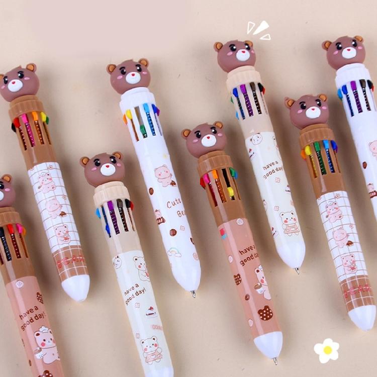 10 in 1 Multicolor Ballpoint Pen Lovely Bear Ballpoint Pen 0.5mm Multicoloured Pen Retractable Ballpoint Pen for School