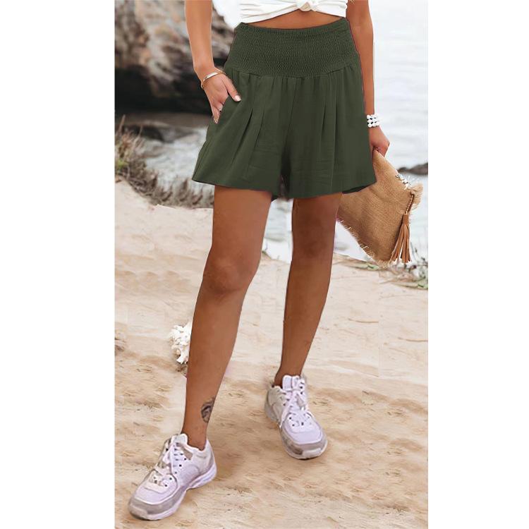 Ladies Solid Color High Waist Shorts Casual Pants