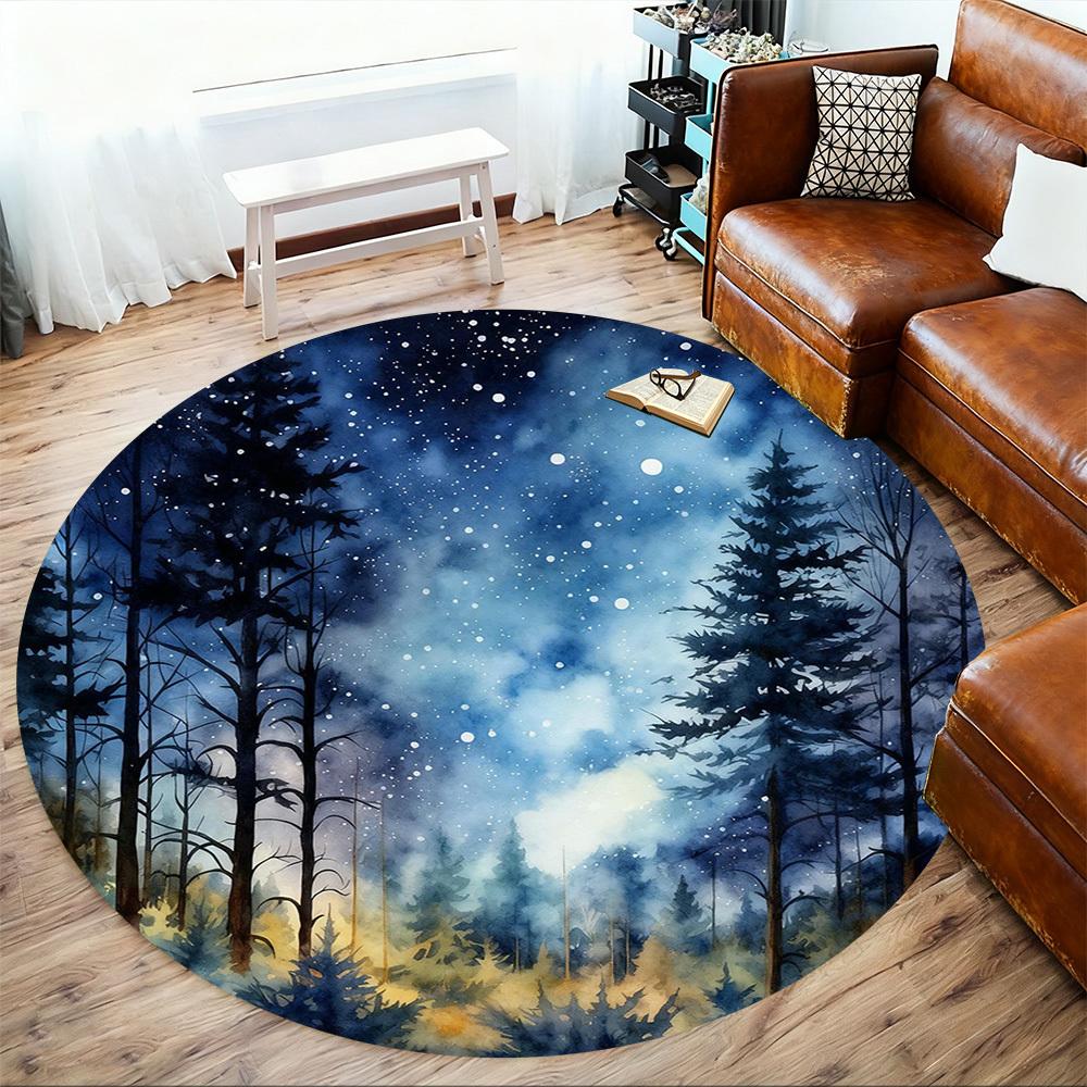 1pc forest night sky Round Chair mat office Area Rug - Non-Slip, Floor Mat for Office, Bedroom, Ideal home decor gift p0105120
