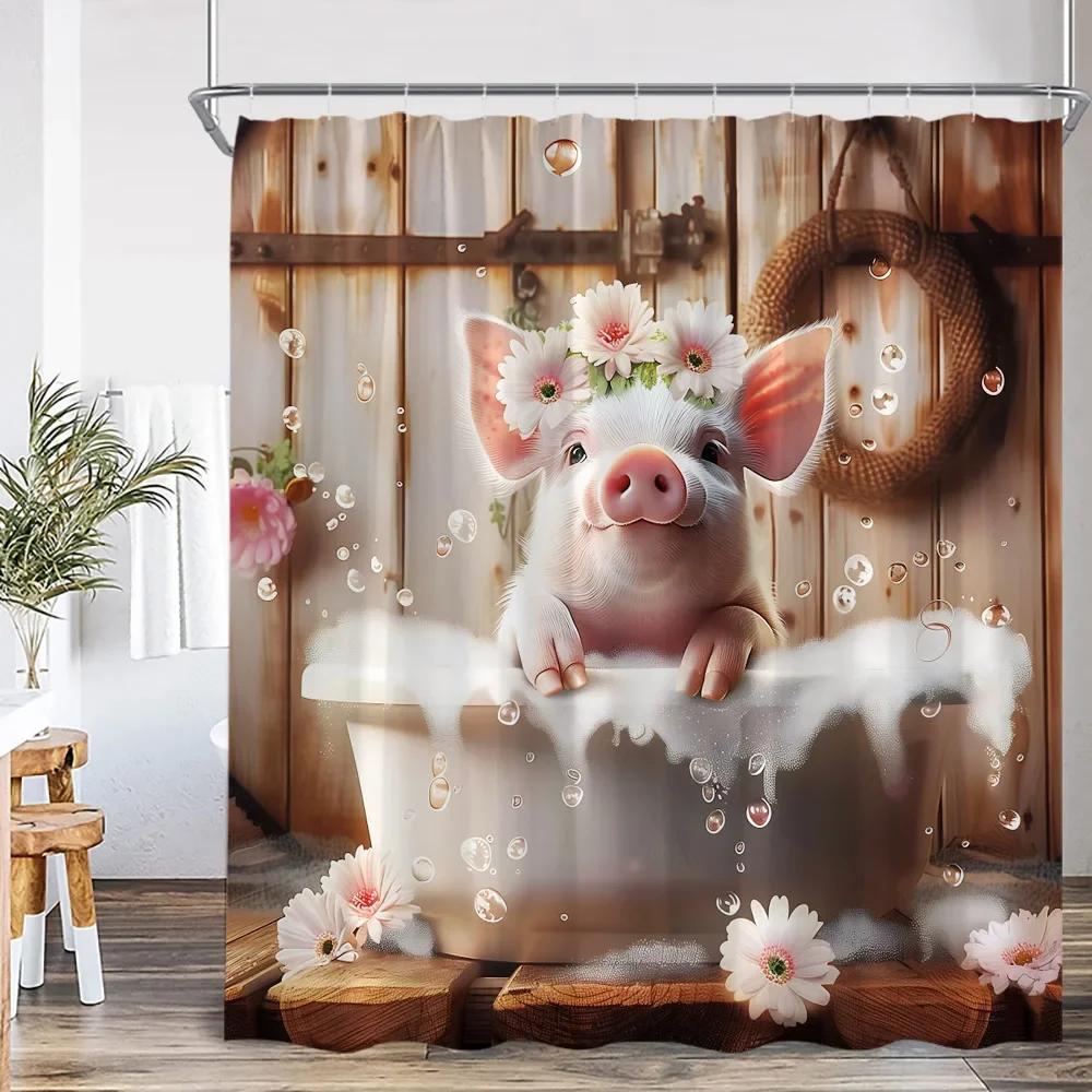 

Смешные животные для купания Шторки для душа Коза Хайлендская корова Слон Собака Свинья Украшения для ванной Комнаты Шторка для ванны с животными для купания 200x180cm-78x70in