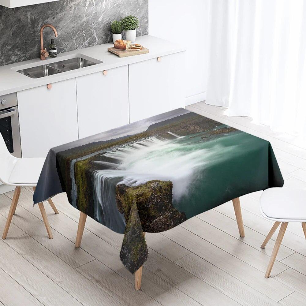 Waterfall Tablecloth Alpine Flowing Water Printed  Stain Resistant Waterproof Kitchen Table Home Decoration