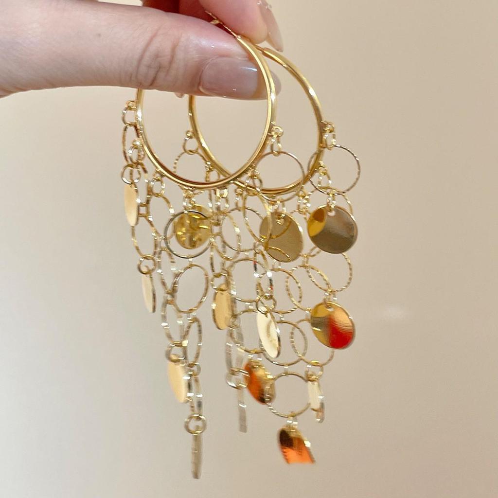 Silver Needle Geometric Openwork Round Pendant Earrings with European and American Exaggerated Style for Women.