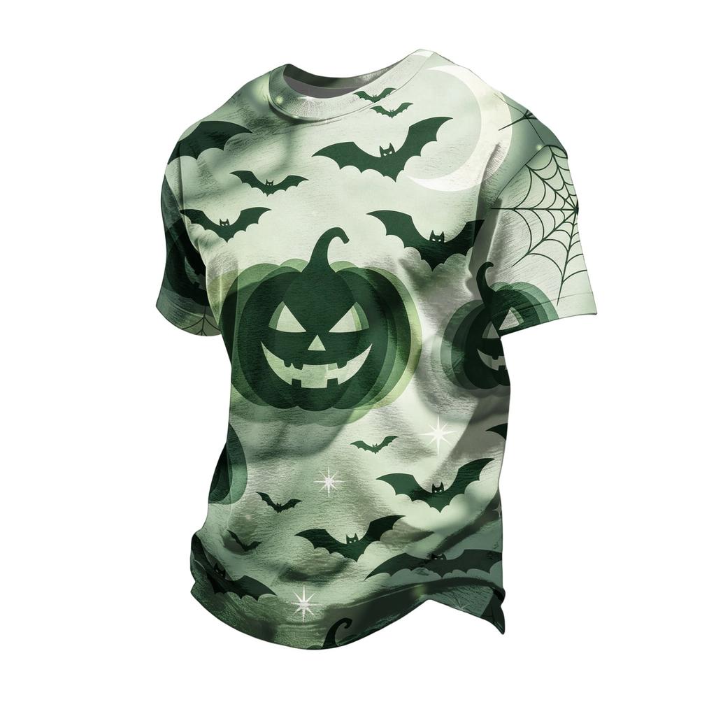 Men's Halloween Vintage Short Sleeve T Shirt Loose Fit Breathable Summer Sports Streetwear Casual Everyday Top with Pumpkin and Bat Print