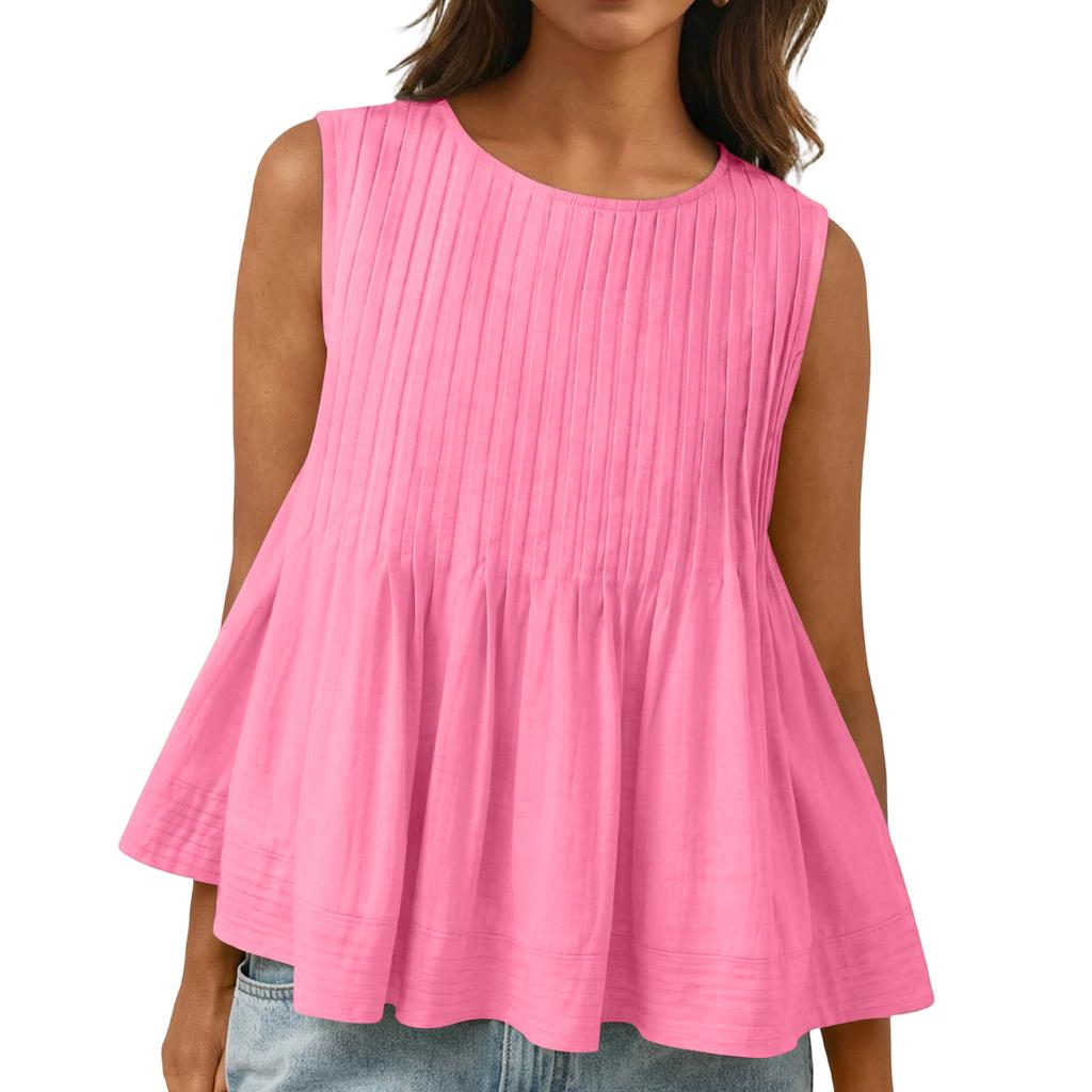 Women's Color Pleated Slimming Loose Vest Shirt
