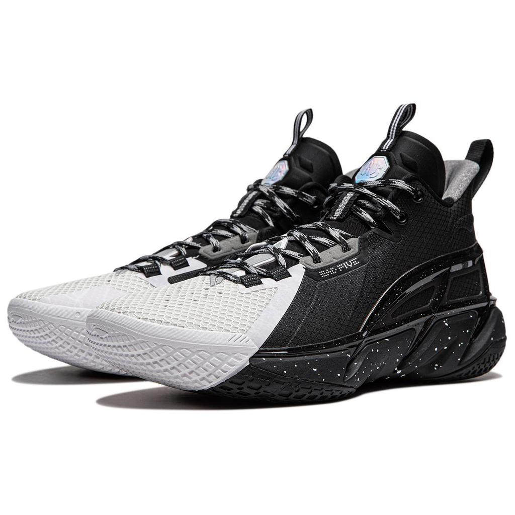 Li Ning BadFive 4 Cushioning Abrasion Resistant Breathable Mid Top Basketball Shoes Men's Black White ABFU015-5