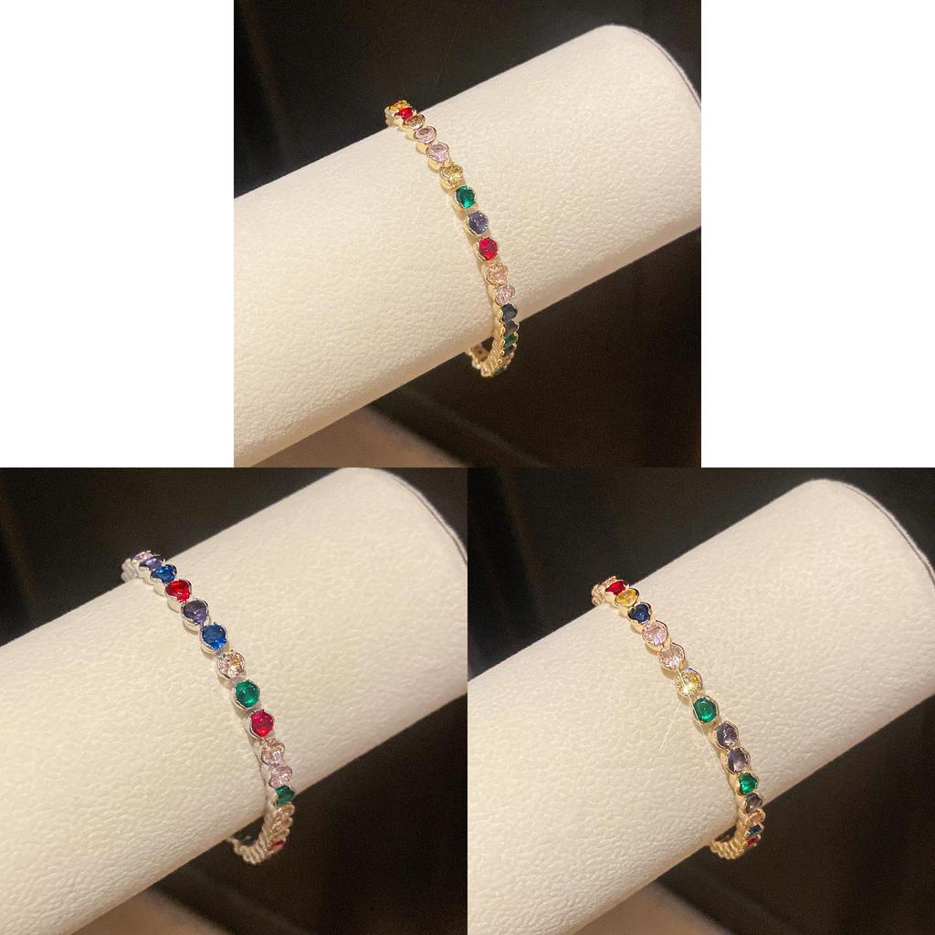 Copper Zircon Round Cuff Bracelet For Women With Vintage Geometric Pattern And Stylish Look