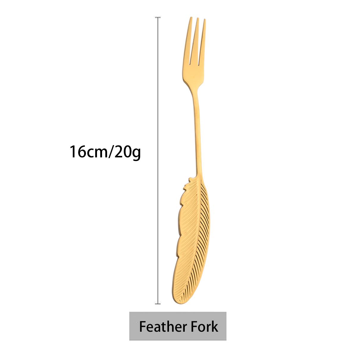 

Красочная посуда из нержавеющей стали 304, вилка, креативная вилка с перьями, десертный торт, фруктовый фрок, детская мини-вилка, кухонные столовые приборы золотой