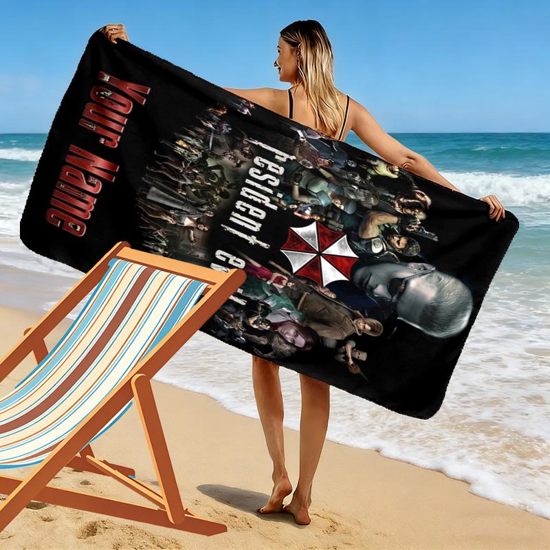 Name Custom Evil Zombie Game Print Beach Towel, Large Soft Quick Dry Towel for Beach Camping Swimming