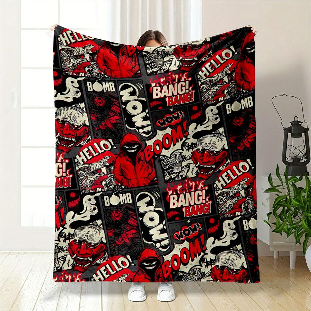 Comic-style Collage with Bold Red, Black, and White Graphics and Text. for All Seasons Blanket Lunch Break Throw Gift