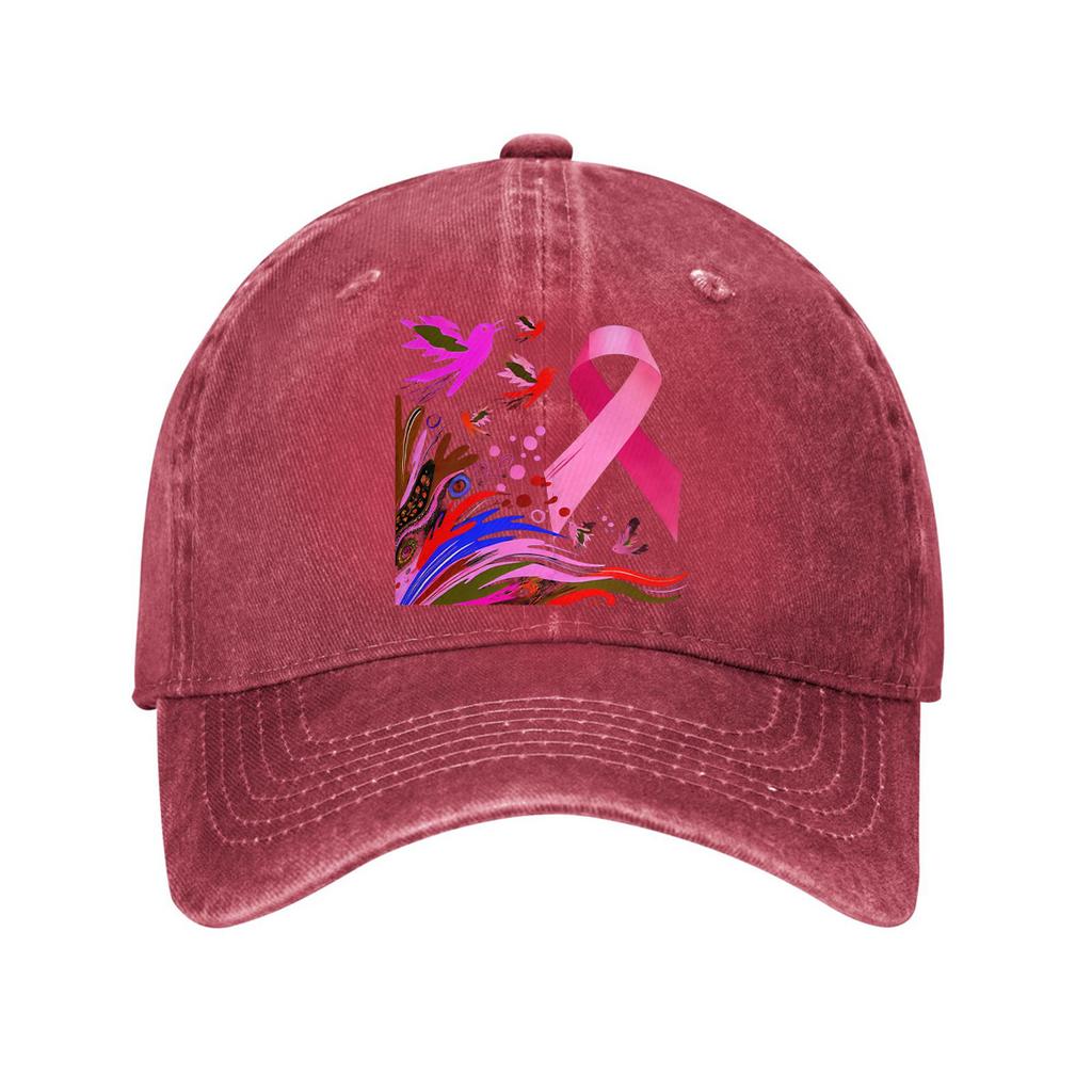 Pink Ribbon Breast Cancer Awareness Birds Print Cotton Baseball Cap Washed Casual Adjustable Dad Hat