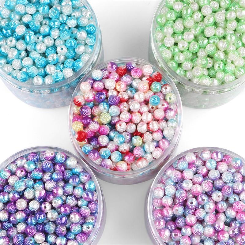 ABS Pearl Rose Flower Beads 8mm Floral Charms for DIY Jewelry Craft 100 Pcs/Bag