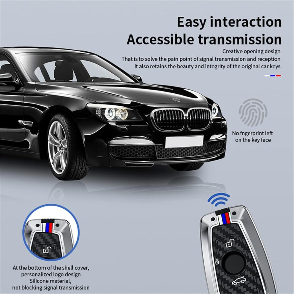 Key Fob Cover Case, Keychain, Metal Shell Cover Compatible For BMW 1 3 4 5 6 7 Series X3 X4 M5 M6 GT3 GT5 (Gunmetal-Carbon Fiber)