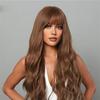 Water Ripple Straight Bangs Wig Women Long Hair Gradient Brown Fluffy Natural Curly Hair