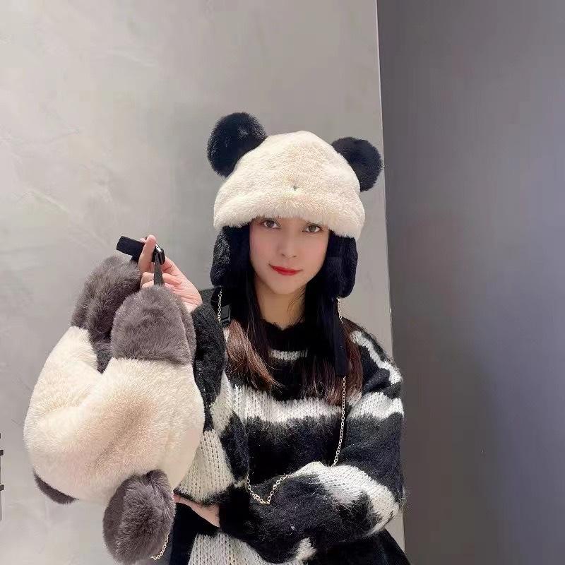 

Cute plush panda children who can be used as bags, winter cycling to keep warm, ear protection, versatile ski hat tide Adjustable сірий колір