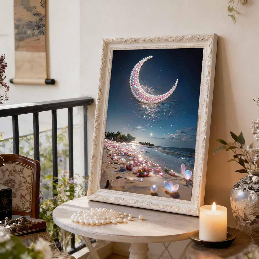 Pearl DIY The Night View of The Bay Art Kits 15.7x19.6inch Gem Art Pearl Painting Kits Without Frame for Adults Gift Idea Home Wall Decor