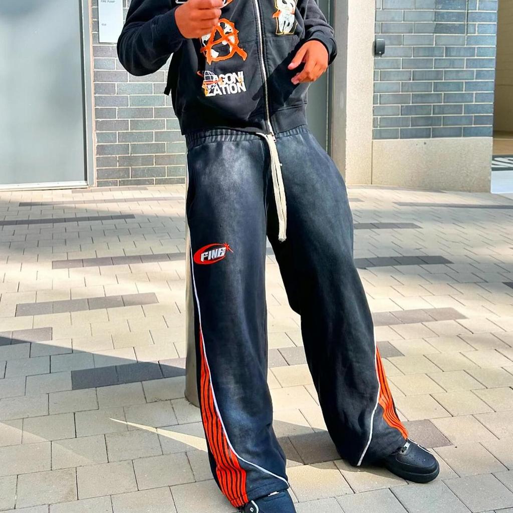 RogueWave Y2k Fashion Stripes Pants New American Retro Hip Hop Men Women Jogger Drawstring Sweatpants Oversize Cargo Trousers Streetwear