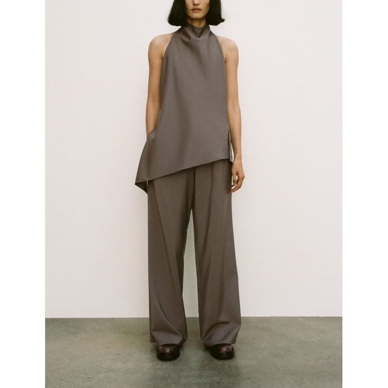 Suit Two-piece Set Female Hanging Collar Normcore Doctrine Tops 8346330 Loose-Fitting Wide-Leg Trousers 8306330