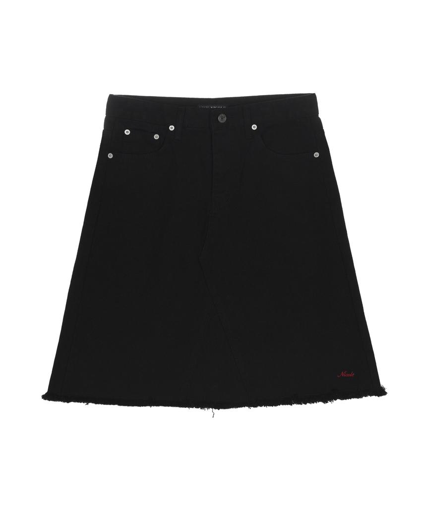 Nigaennikol Raw Cut Midi Denim Skirt_Black