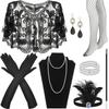 Gatsby Party Zubehör Set: Feder Stirnband, Perlenkette, Zigarettenhalter, Handschuhe, Schal - Retro Hepburn Kostüm Essentials.