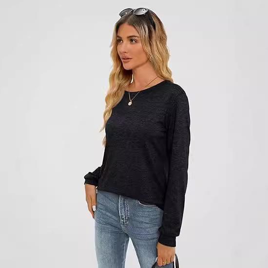 2024 Women's Long-Sleeved Loose Round Neck Pullover Casual Basic T-shirt