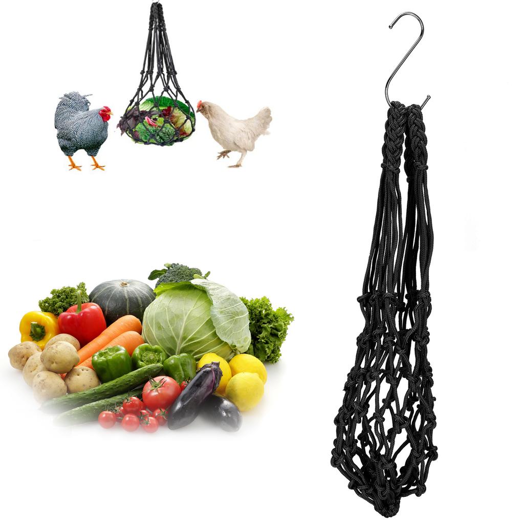 Poultry Hanging Feeding Net Bag Chicken String Bag Vegetable Fruits Feeding Toy Tool with Hooks
