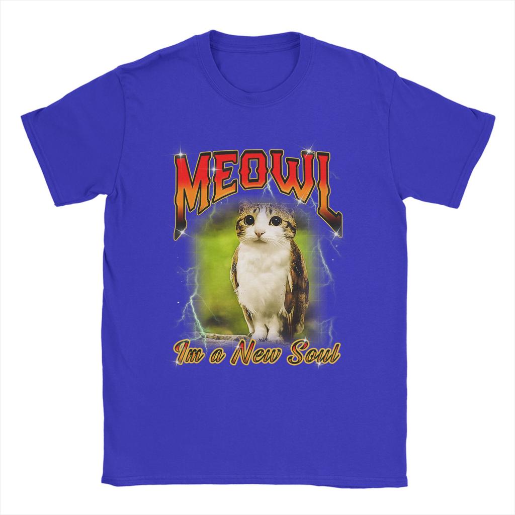 Humor Cat Owl Funny Cursed Internet Brainrot Bootleg Meowl TShirts Men 100 Cotton T Shirts Short Sleeve Plus Size Clothing