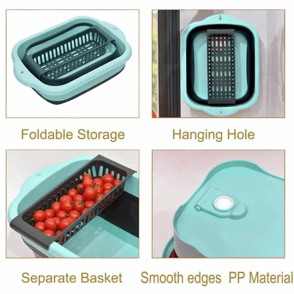 Double Layer Foldable Fruit Vegetable Washing Basket Raised Base Sink Strainer  Kitchen Gadgets