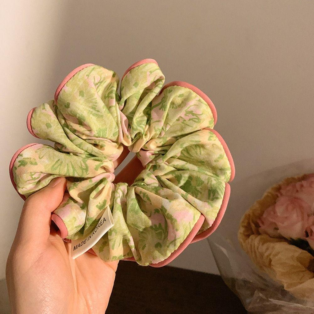 Fashion 8 Color Large Lace Hair Loop Luxury Korean Ruffle Design Ponytail Holder Floral Elastic Hair Scrunchie For Women Girl