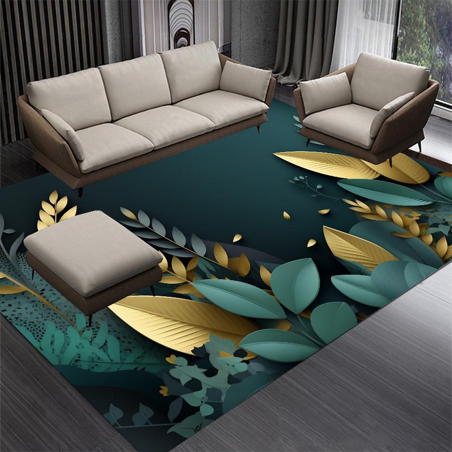 Luxury Green Golden Leaves Carpet Living Room Decoration Bedroom Carpet Washable Lounge Sofa Area Rug Big Size Coffee Tables Mat