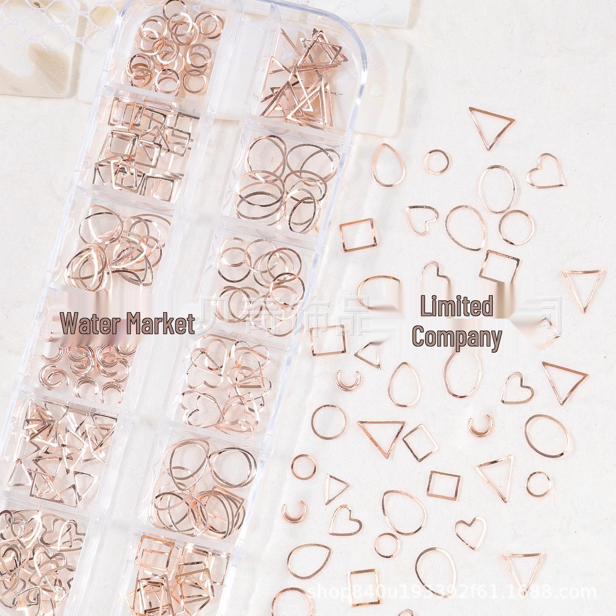 Rose Gold Geometric Metal Nail Art Rivets and Moon Heart Decorations