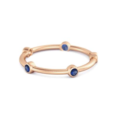 925 Sterling Silver Rose Gold Vermeil Stackable Wedding Band Blue Sapphire Five Stone Ring