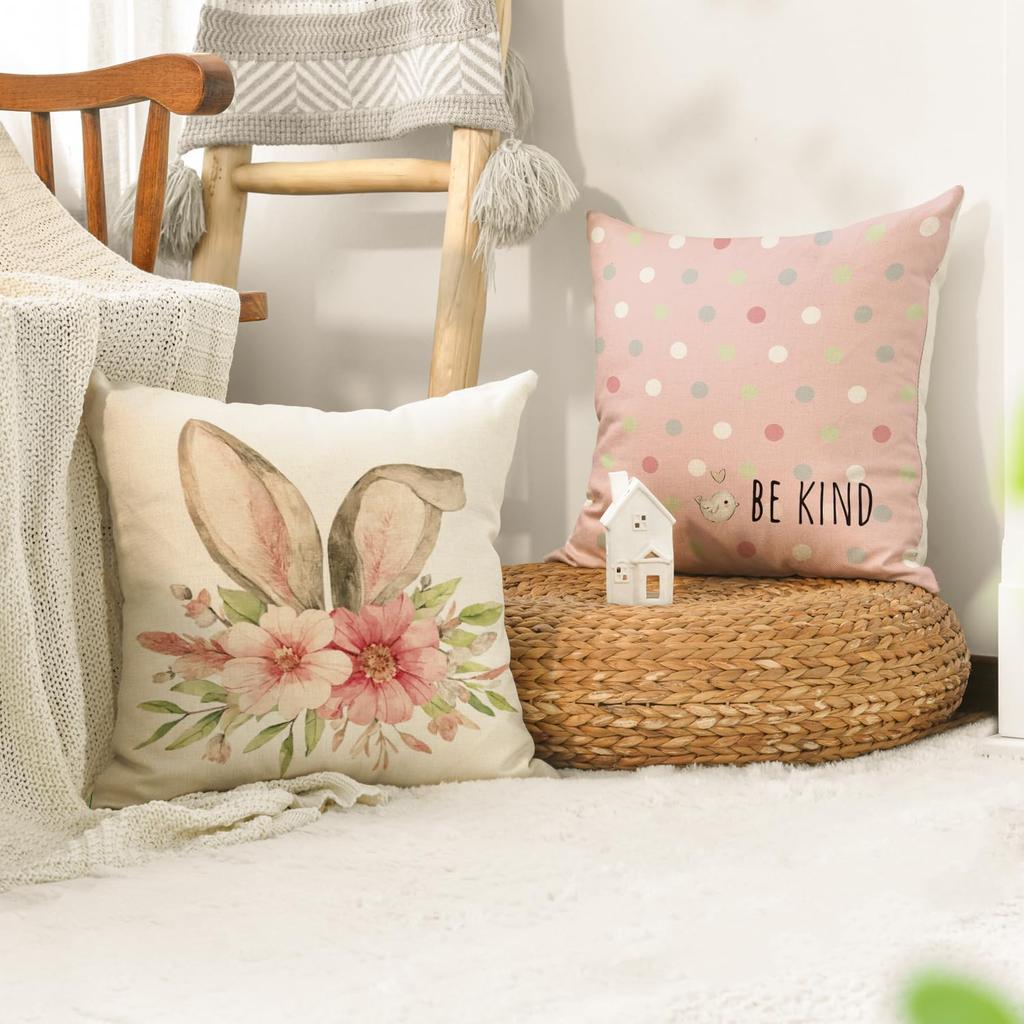 Vikama Easter Pillowcase Throw Pillow Covers Bunny Print Cushion Cover Sofa Decorations Pink Linen Pillow Case Home Pillowslip