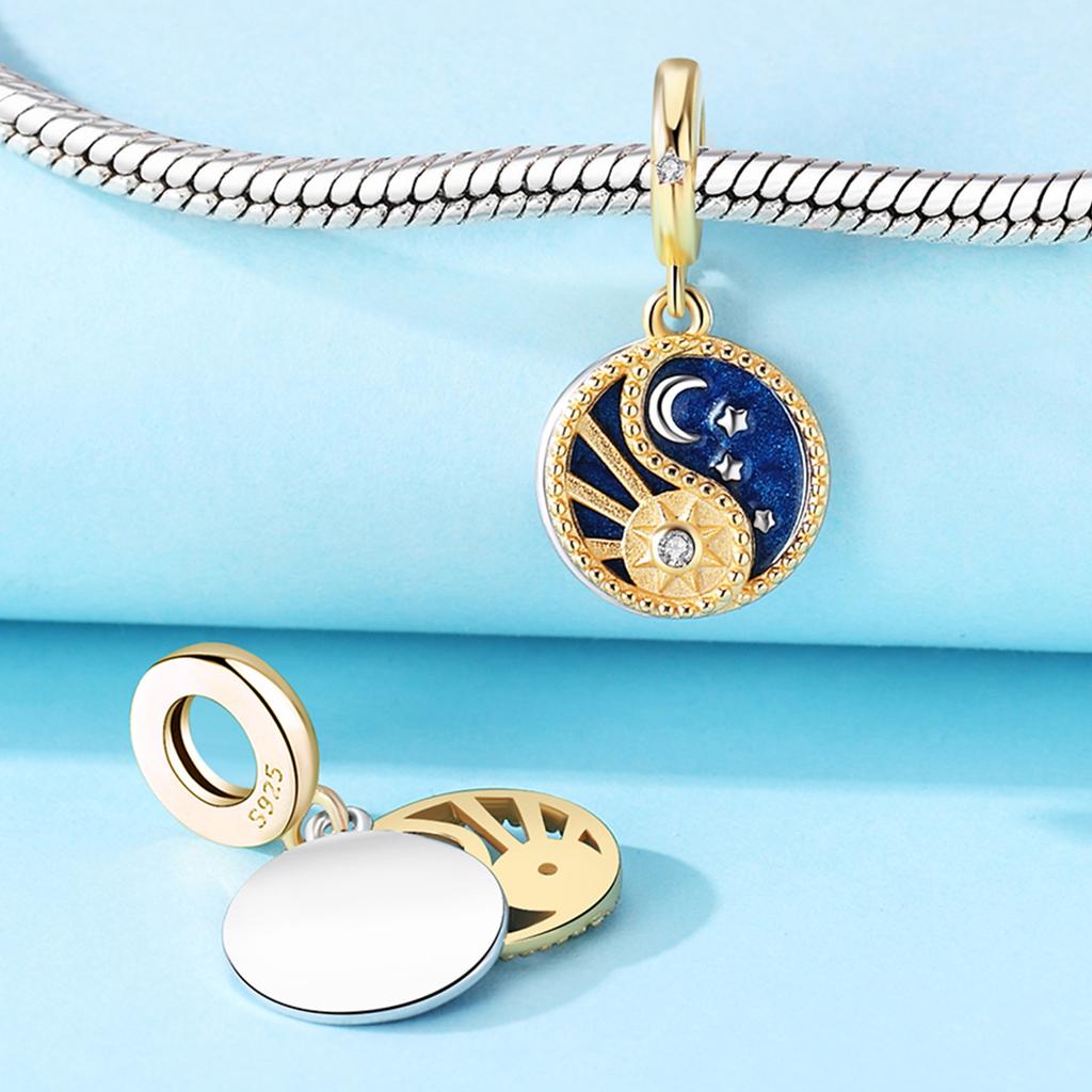 Kupfer Exquisite Sternform und Mond Anhänger Kompatibel Mit Feinen Authentischen Armbändern Charm Perlen Halsketten DIY Schmuck Geschenk Zubehör