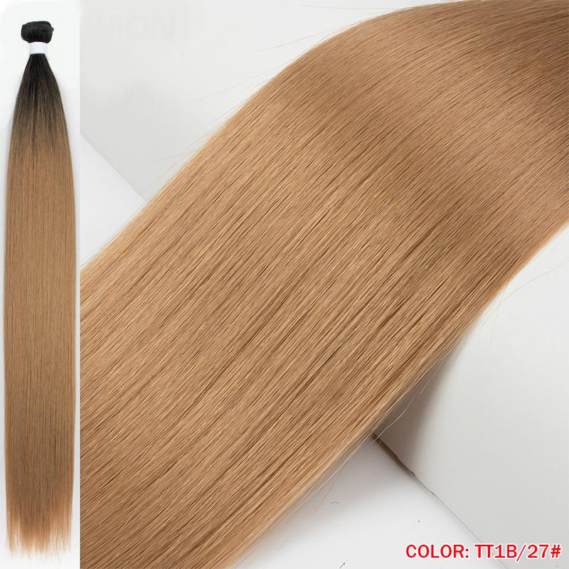 Heat Resistant Premium Organic Bio Protein Fiber Ombre Blonde Weave Bone Straight Hair Bundles Weft Synthetic Hair Extensions