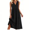 Ladies' Casual Pullover V-neck Sleeveless Cotton And Linen Loose Dress