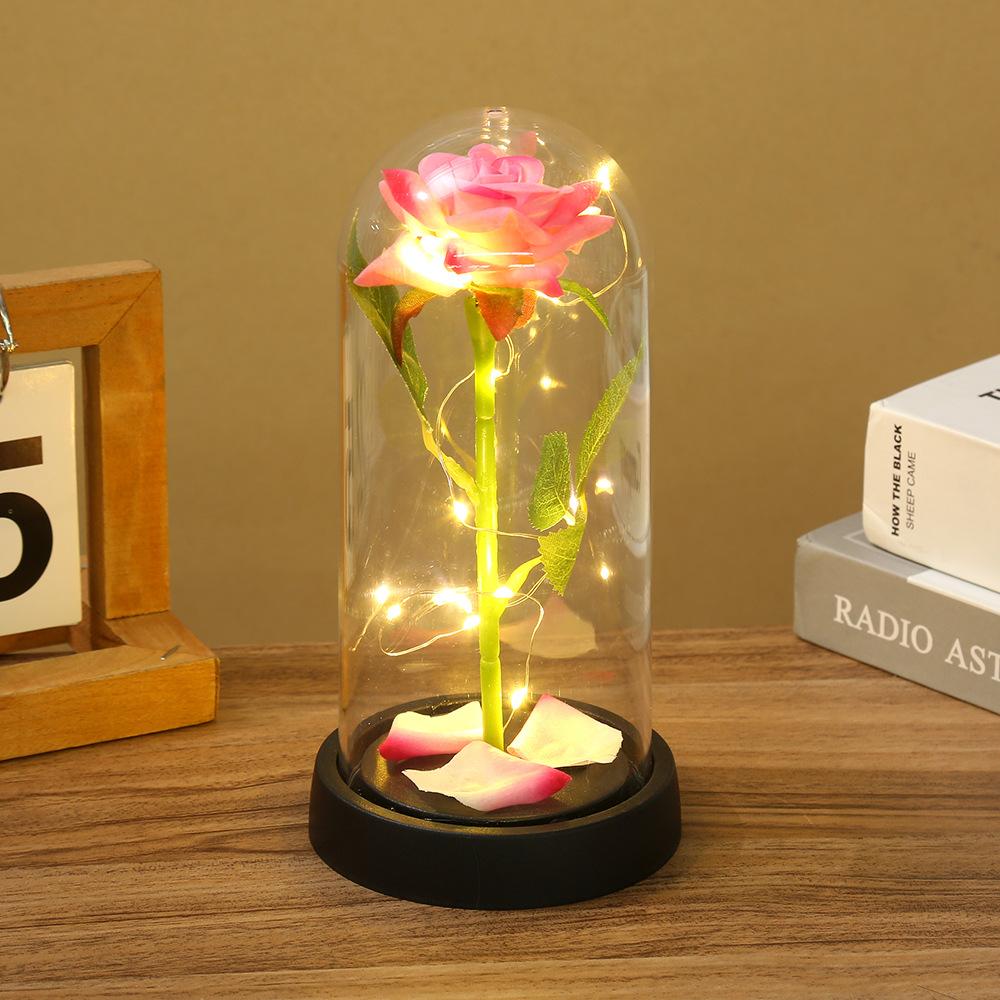 Artificial Flowers LED Red Rose Creative Valentine's Day Mother's Day Gift Rose Light Foil Flower In Cover with Stand Light