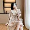 nightdress pure cotton double-layer crepe women's long-sleeved skirt spring and autumn thin cotton summer cute Korean version lace home skirt