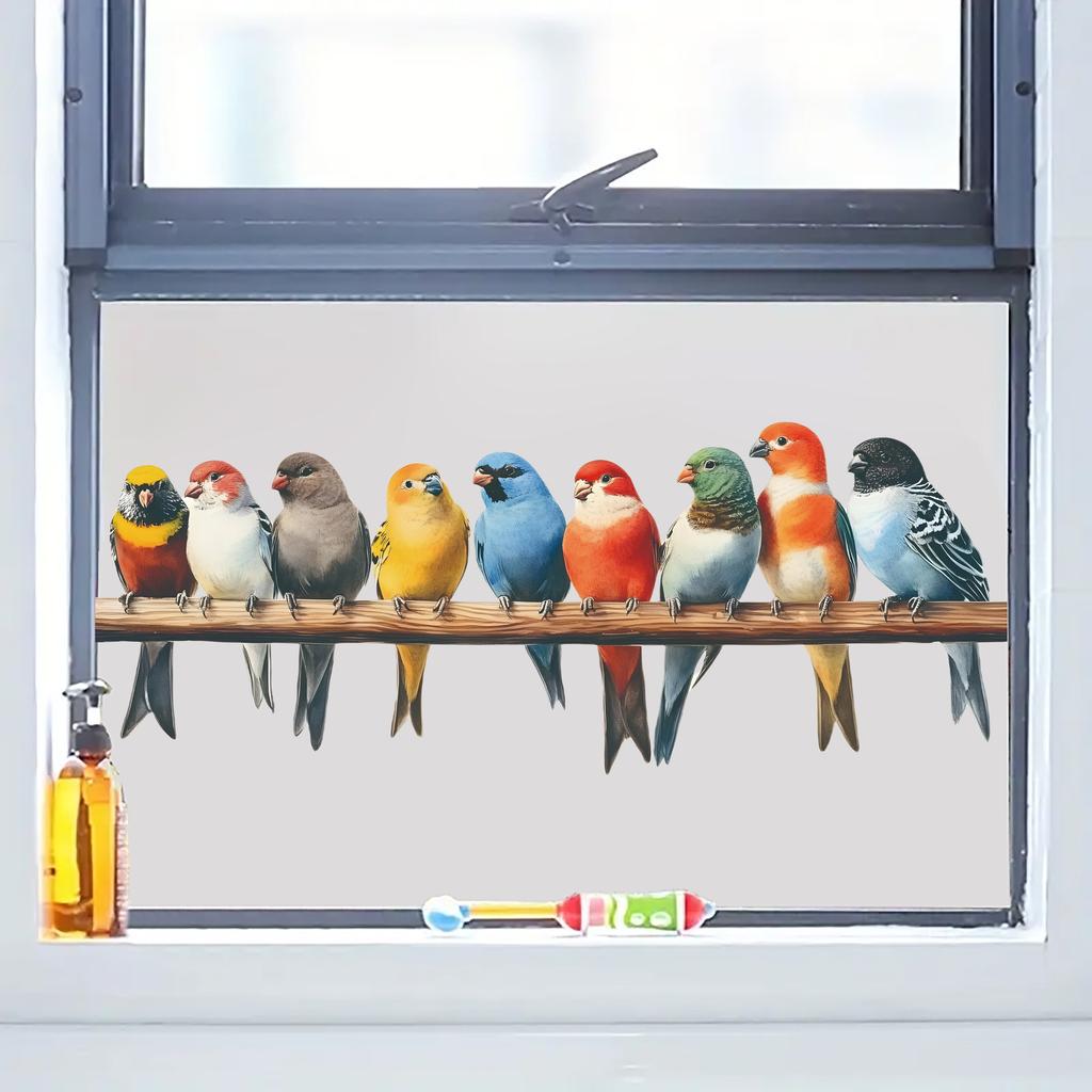 Cute Colorful Bird Static Cling Window Sticker Removable for Bedroom Living Room Glass Home Decor Art