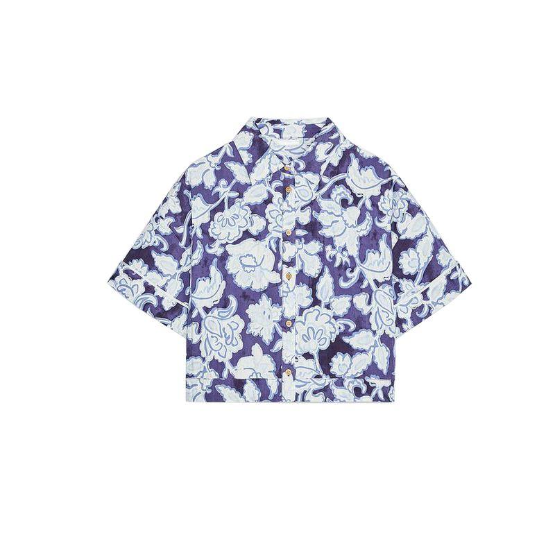 Summer Women's Flower Print Short Sleeve Lapel Short Shirt 3149596 Loose Casual Trousers 2657596