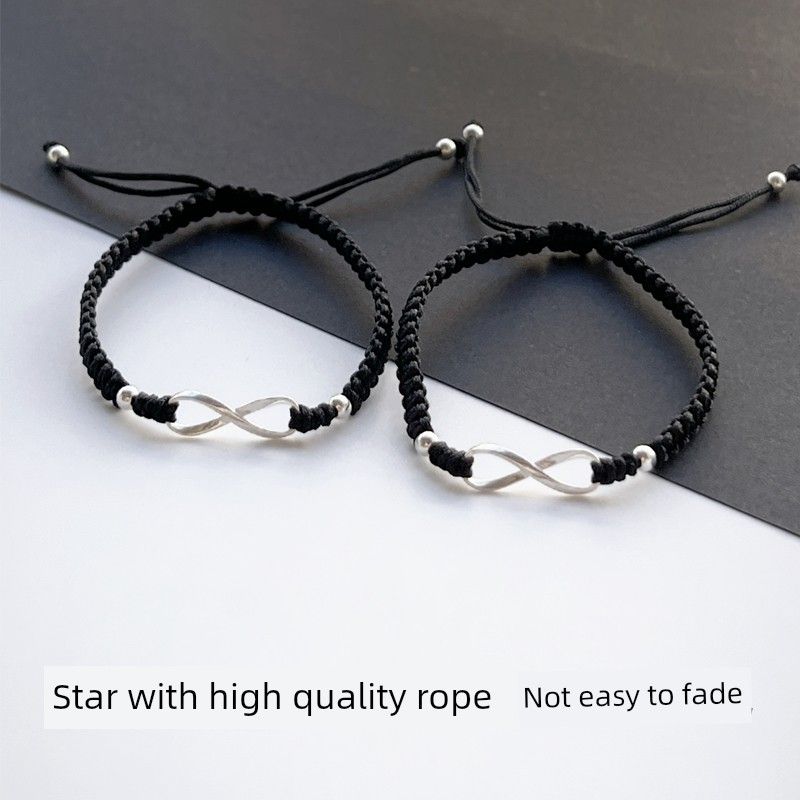 

Mobius Sterling Silver Men Bracelet Female Red Rope Couple Bracelet Wrist String Woven Birth Year New Arrival Birthday Gift Bracelet-Black-Couple Pair