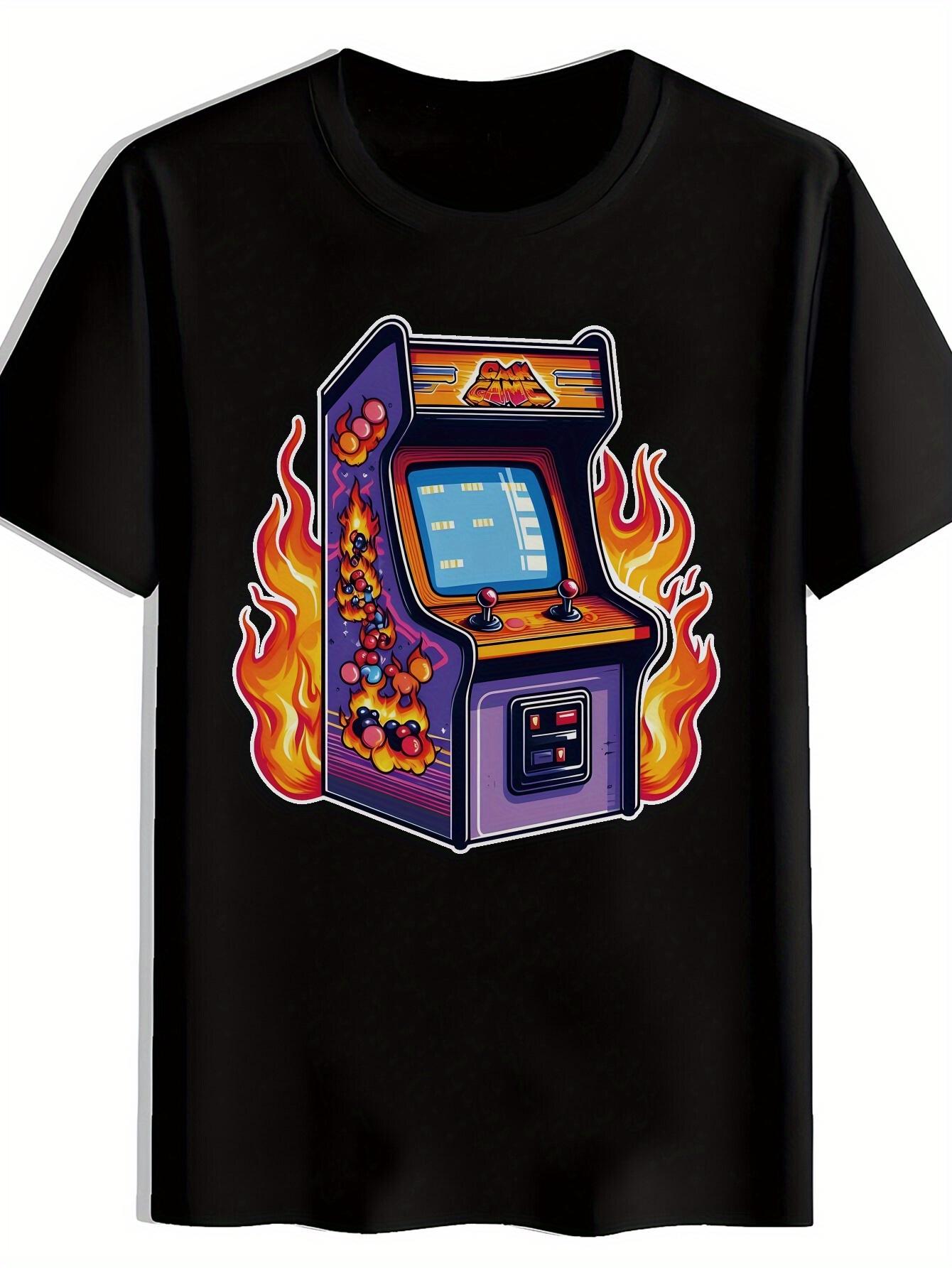 T-shirt Retro Arcade Game Machine Graphic - Vibrant Flame Design S