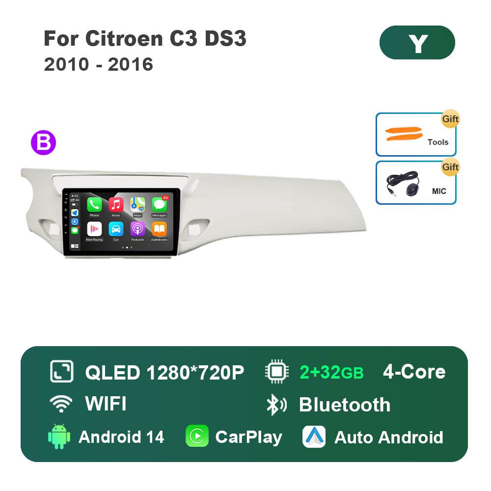 Car Video Multimedia Player DSP Stereo for Citroen C3 DS3 2010 - 2016 Android 14 System GPS Navi WiFi IPS Screen 4G Bluetooth