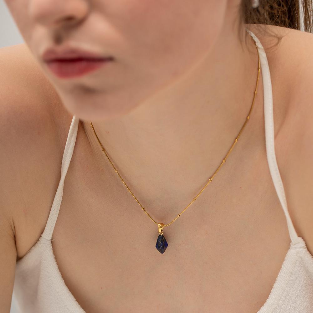 Wind Handgeschnitten Geometrisch Blau Goldpulver Goldstein Anhänger DIY Titanstahl Nichtverblassend Halskette Schmuck