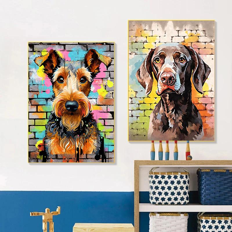 Cute Pet Dogs Graffiti Poster Prints Aesthetic Pug Dachshund Maltese Dog Wall Art Canvas Painting Home Kids Room Decor Picture