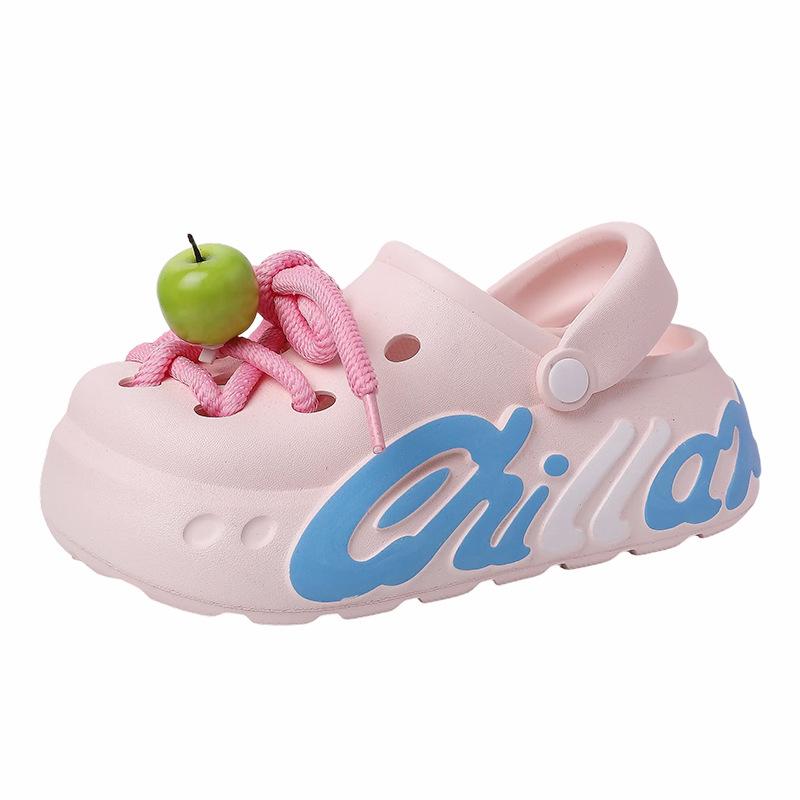 Summer fashion cartoon girl sandals, letter hole shoes, bag head slippers, wearing seaside thick-soled heightening cool slippers