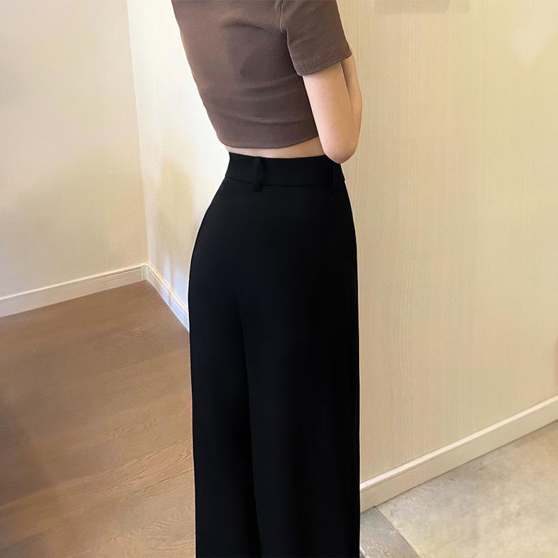 2025 Black Wide-Leg Elastic Waist Slimming High Waist Summer Pants