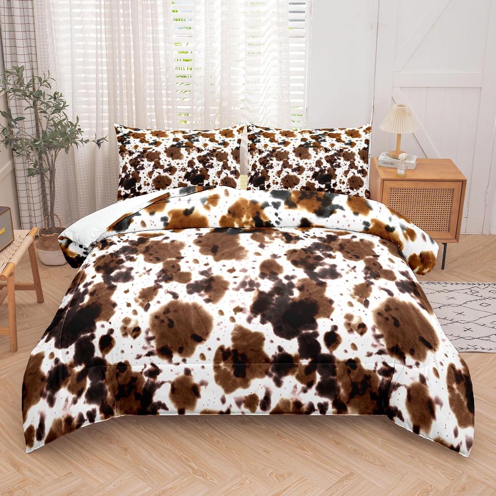 Cow Print Duvet Cover Twin Size, 3 Pieces Cow Bedding Set with 2 Pillowcases, Black and White Comforter Cover Bedroom Decor