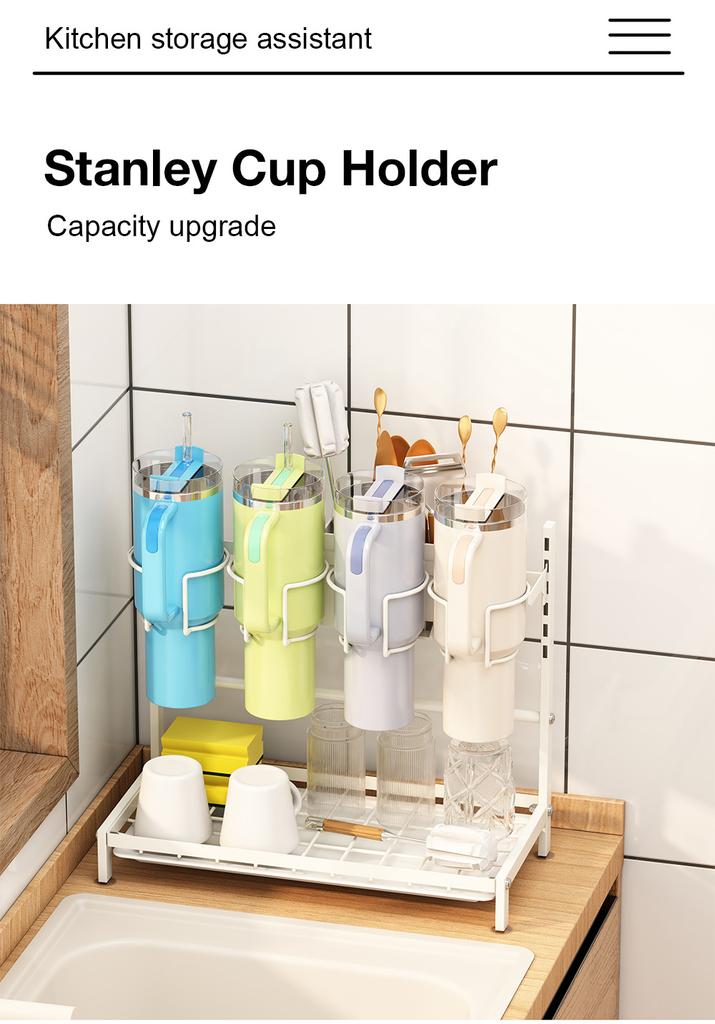 Metal Adjustable Tumbler Drying Rack For Stanley Cup Water Bottle Organizer For Kitchen Countertop White Thermos Holder