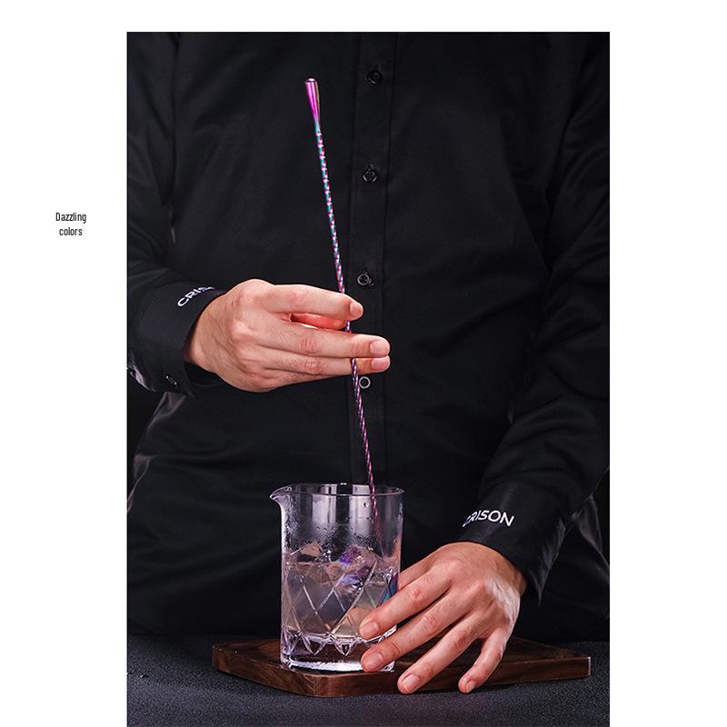 304 Stainless Steel 30cm Bar Spoon with Teardrop Handle and Three-Pronged End for Cocktails